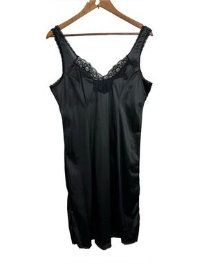 Vintage Women's Black Lace Trim Slip Dress Size 36
